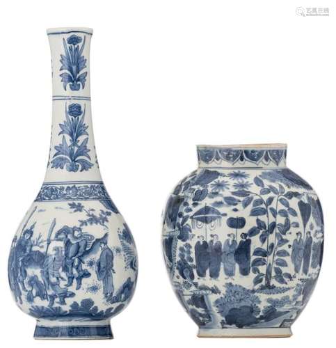 A Japanese Arita blue and white jar, decorated wit...;