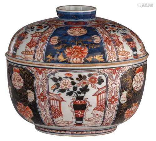 A large Japanese Arita Imari covered bowl, decorat...;