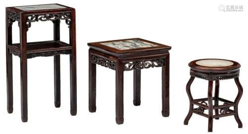 Three Chinese carved hardwood occasional tables wi...;