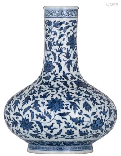 A Chinese blue and white bottle vase, decorated wi...;