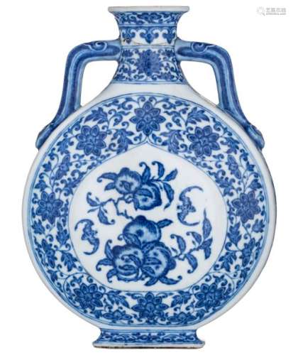 A Chinese blue and white moon flask, decorated wit...;