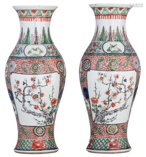 A pair of Chinese famille verte floral decorated v...;