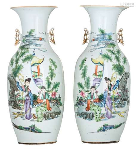 A pair of Chinese famille rose vases, decorated wi...;