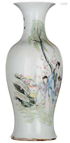 A Chinese famille rose baluster shaped vase, decor...;