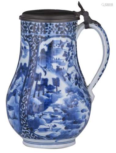 A Japanese Arita Imari blue and white tankard, dec...;