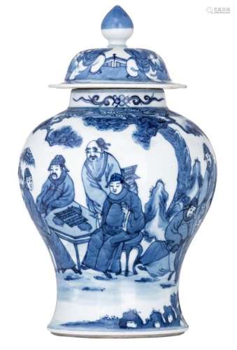 A Chinese blue and white vase and cover, decorated...;