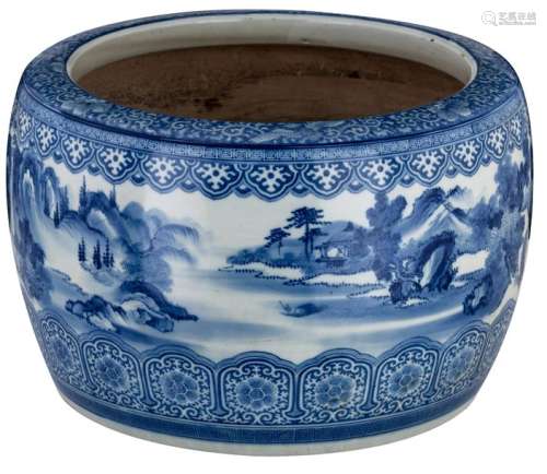 A Japanese blue and white jardiniere, overall deco...;