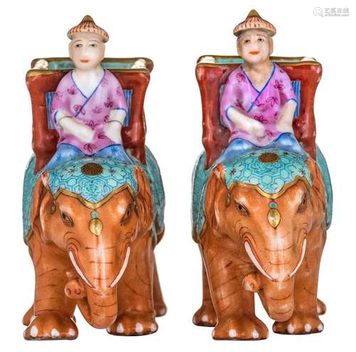 Two Chinese famille rose elephants with on their b...;