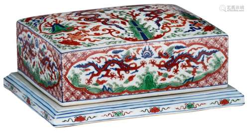 A Chinese doucai box and cover, decorated with dra...;