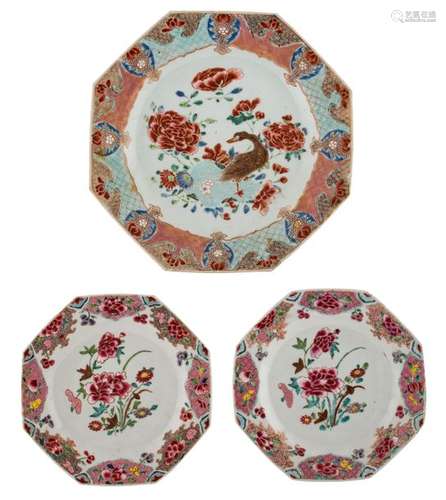 A Chinese famille rose octagonal plate, floral dec...;