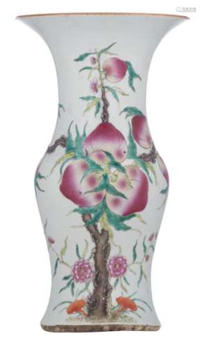 A Chinese nine peaches famille rose vase, 19thC, H...;