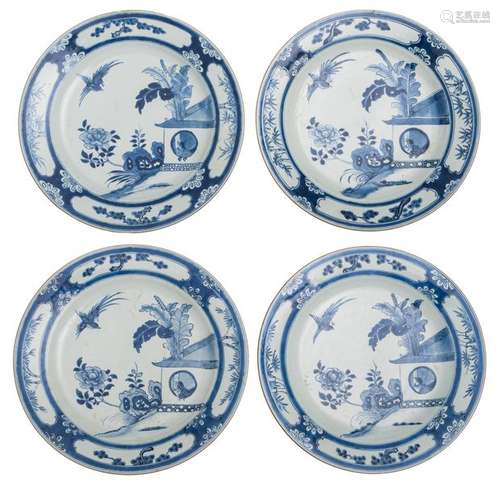 A lot of four large Chinese blue and white plates,...;