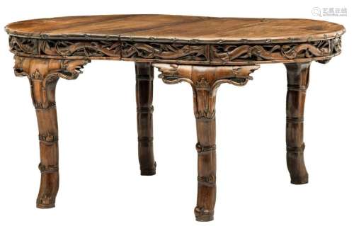 An Oriental exotic richly carved hardwood table, H...;