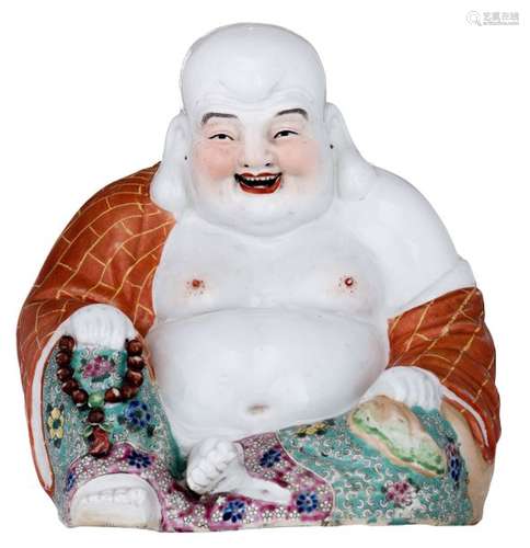 A Chinese polychrome seated Budai, marked, H 24 cm...;