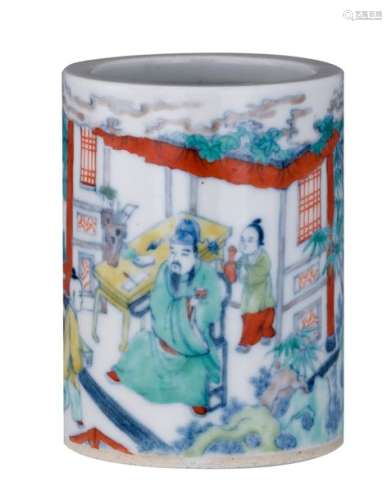 A Chinese doucai pencil pot, with a Qianlong mark,...;