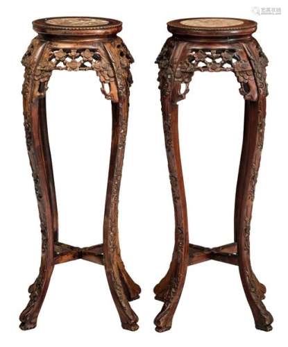 A set of two Oriental stands in exotic hardwood, w...;