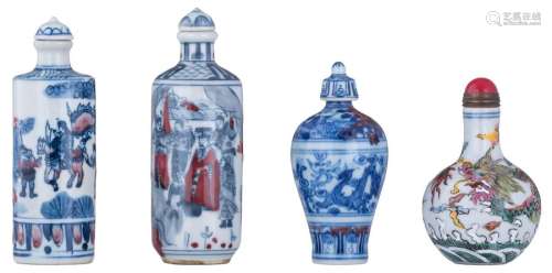Four Chinese blue and white and polychrome decorat...;