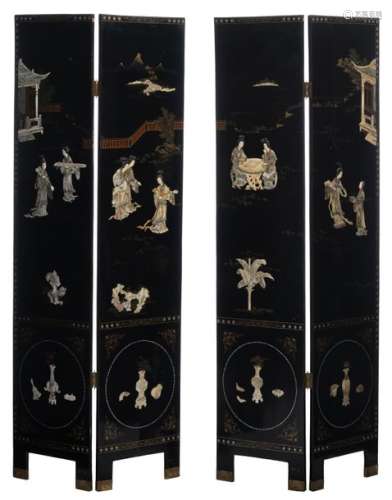 A Chinese black lacquered and gilt and polychrome ...;