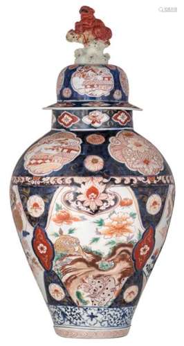 A large Japanese Arita Imari covered jar, decorate...;