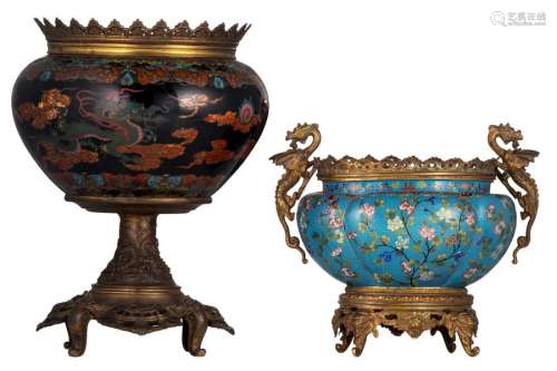 Two Chinese cloisonné enamel jardinieres with bron...;