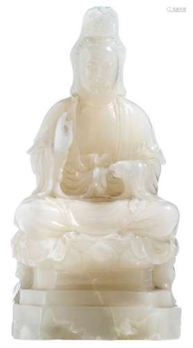 A Chinese carved white onyx stone figure, depictin...;