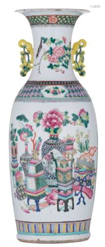 A Chinese famille rose vase, decorated with peacoc...;
