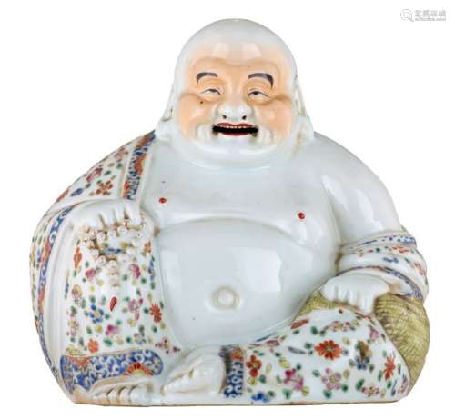 A Chinese polychrome decorated Budai, marked, H 25...;