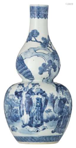 A Chinese blue and white double gourd vase, overal...;