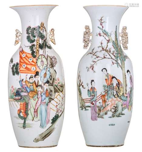 Two Chinese famille rose vases, one decorated with...;