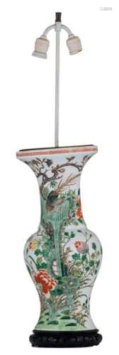 A Chinese famille verte vase, decorated with birds...;