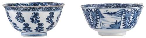 Two Chinese porcelain blue and white bowls with fl...;