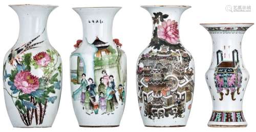Four Chinese famille rose and polychrome vases, de...;