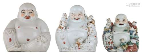 Three Chinese polychrome decorated porcelain Budai...;