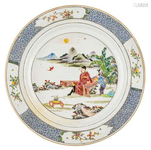 A Chinese famille rose deep plate, decorated with ...;