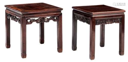 Two Chinese carved hardwood occasional tables, H 5...;