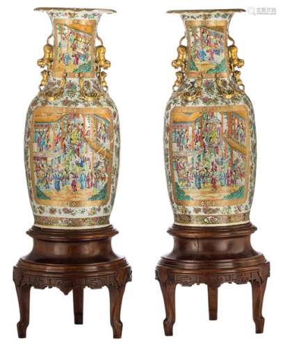 Two large Chinese famille rose floral and relief d...;
