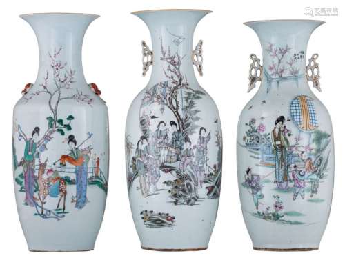 Three Chinese famille rose vases, decorated with v...;