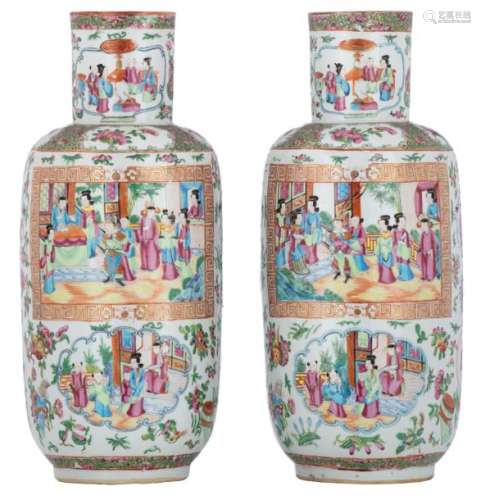 A pair of Chinese Canton vases, H 44 cm