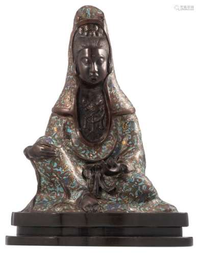 A Chinese seated Guanyin, champlevé enameled bronz...;