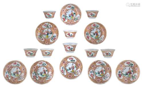 Eight Chinese famille rose and gilt cups and sauce...;
