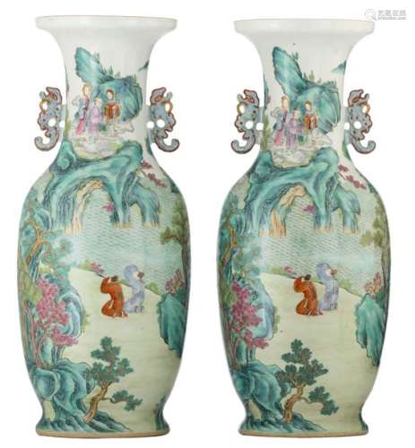 Two Chinese famille rose vases, overall decorated ...;