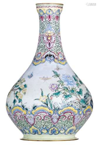 A Chinese Canton enamel bottle vase, decorated wit...;