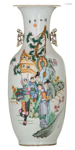 A Chinese famille rose vase, decorated with a myth...;