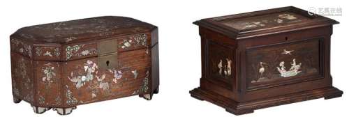 Two Oriental wooden boxes and covers, one box with...;
