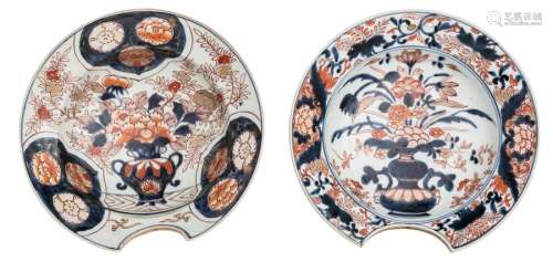 Two Japanese Arita Imari porcelain shaving bowls, ...;