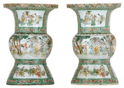 Two Chinese famille verte beaker vases, decorated ...;