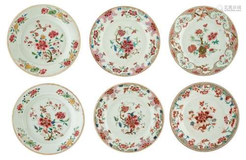 Two pairs of Chinese famille rose floral decorated...;
