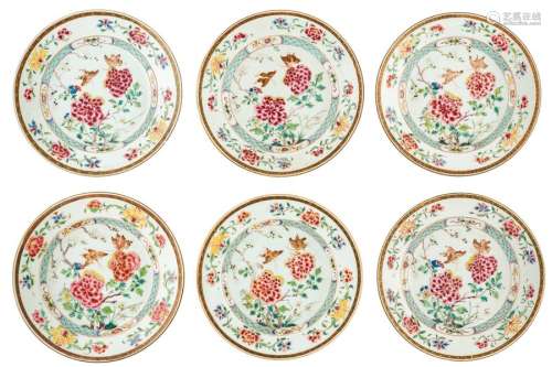 Six Chinese famille rose dishes, decorated with fl...;