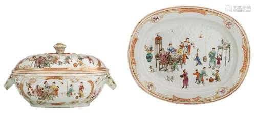 A Chinese export porcelain tureen, the interior de...;