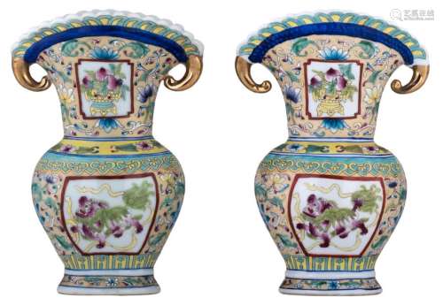 A pair of Chinese porcelain vases with polychrome ...;